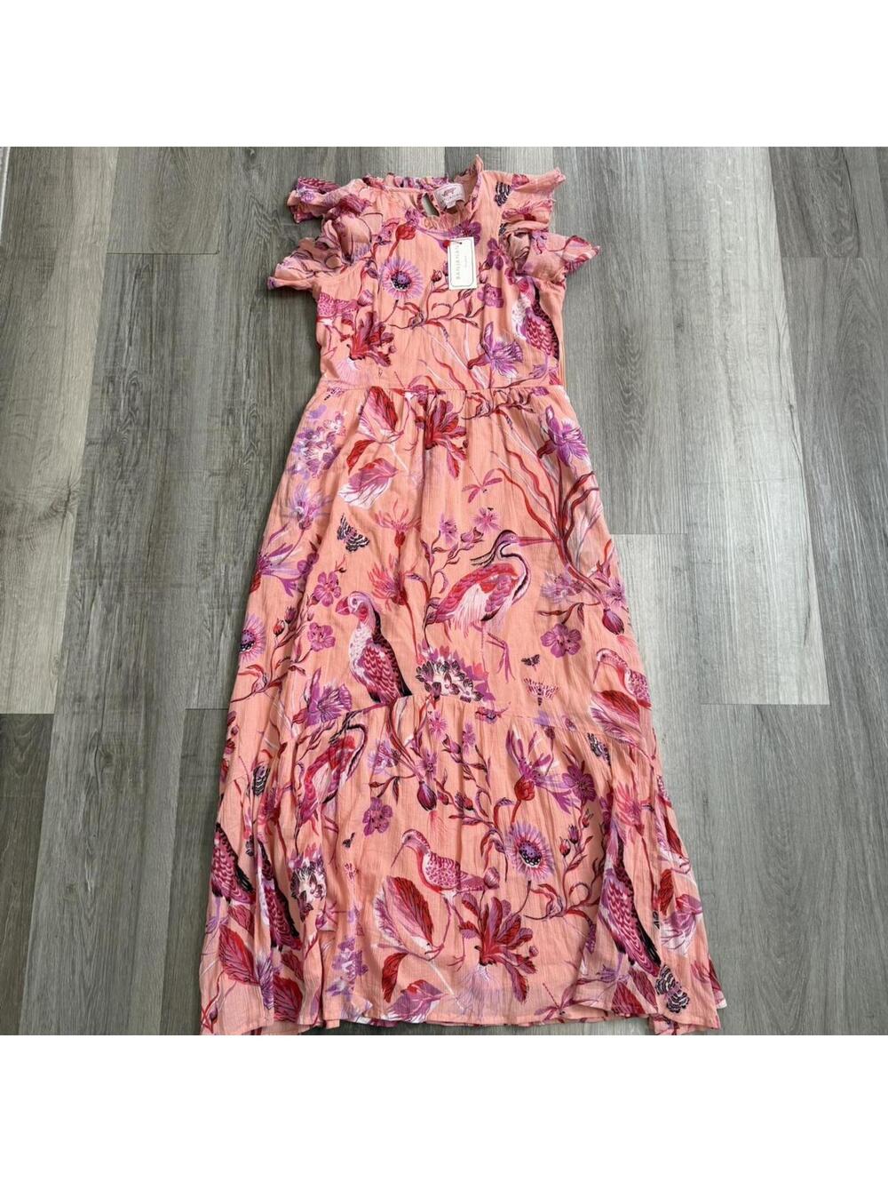 Banjanan pink floral hanna maxi dress with ruffle sleeves and tie back. Size S - Picture 4 of 7